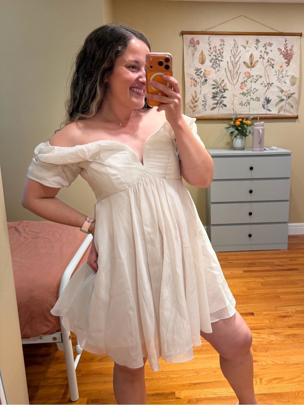 ASOS Organza Cream Off-Shoulder Mini Dress 8